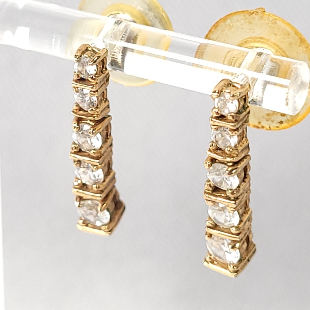 Gold Tone Rhinestone Dangle Earrings Women Linear‎ Drop Sparkly Jewelry